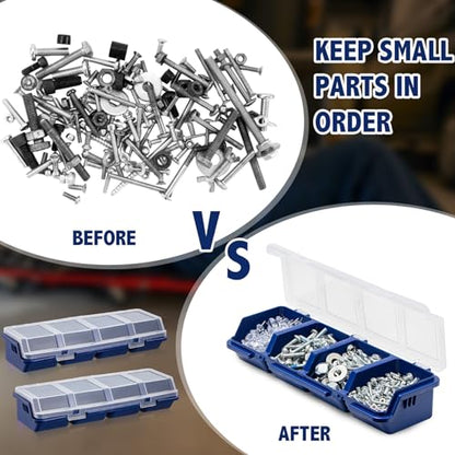 Hushee 4 Pcs Screw Organizer Box with Lid 4 Compartments, Blue - color: Blue