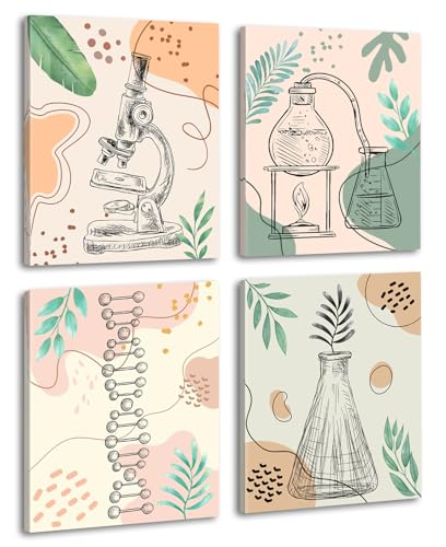 Framed Chemical Science Canvas Art Print,Biology Prints Set of 4 8"x10"IN ﻿ - color: 8”X10”(Framed) Chemical Science Art Print