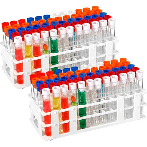 Threehoney 120 Pcs Plastic Test Tubes with Rack Set,Multicolor - color: Multicolor