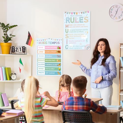 Music Classroom Rules Posters Set of 2 for Classroom Decorations, Back to School Music Class Rule Poster Wall Decor for Primary Middle High School Teacher Must Haves Supplies - 14 4/5" x 10 1/2" - style: Music