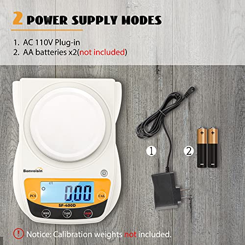 Bonvoisin Digital Lab Scale 600g x 0.01g Precision Electronic Scale LCD Display Analytical Balance Jewelry Scale Scientific Scale 0.01g Accuracy - color: White