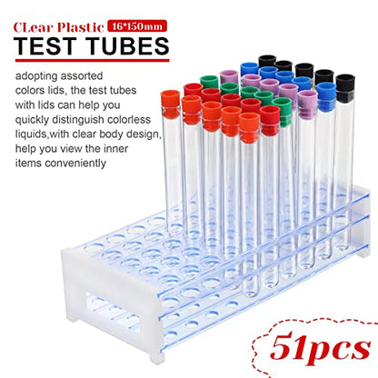 Halloween Test Tubes with Rack 50 Pcs 16 x 150 mm Clear Plastic with Lids