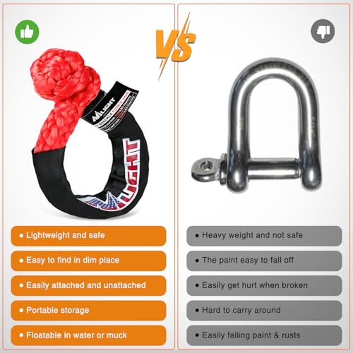 Nilight 2PCS Synthetic Soft Shackles 1/2" x 24" with Extra Sleeves - color: 2Pcs Soft Shackles Red