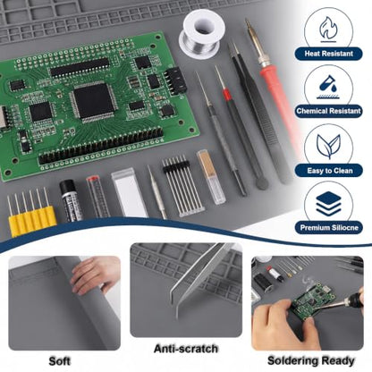 Silicone Soldering Mat 13.8"x23.7" - 932°F Heat Resistant Work Mat with 111 Grid Cells & Premium PU Anti-Static Wrist Strap, Professional Repair Pad for Electronics, Soldering Station