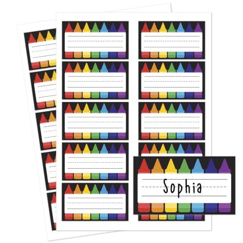 Andaz Press Desk Name Tags for Classroom, 20 Pack Waterproof Vinyl Student Name Labels 3.5 x 2 in, Write-On Cubby & Bin Labels, Rainbow Crayon Box Back to School Name Plates - color: Rainbow Crayon Box