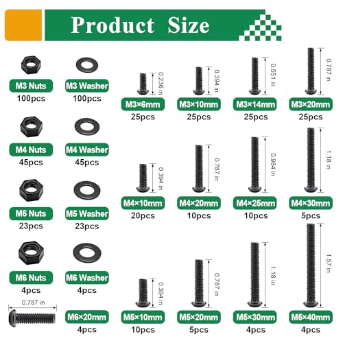 516Pcs Socket Head Screws 21-Sizes M3/M4/M5/M6 Nuts and Bolts Assortment Kit for Machinery, Furniture, Automotive, Motorcycle Repairs(Black) - color: Black