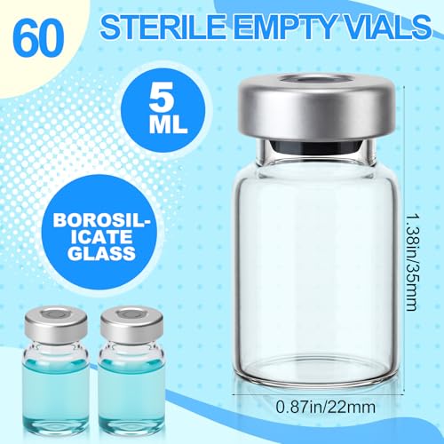 60 Pack Empty Vials for Injection Clear Glass Sample Vials, 5ml - size: 5ml