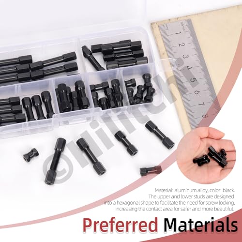 Hilitchi 48Pcs 6Sizes Hex Aluminum Standoff Spacer Column Assortment Kit Black Hexagonal Connecting Column Model Spacer Column Wide Head Column Spacer Pillar for Drone Quadcopter, DIY Models