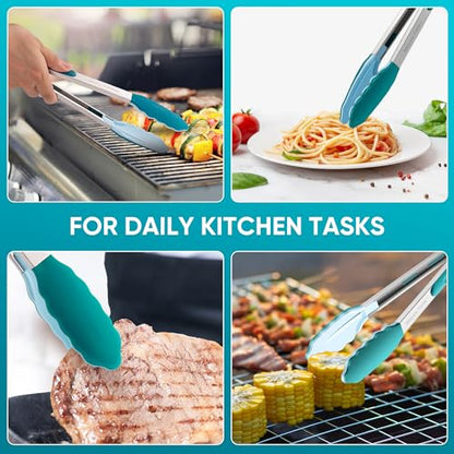 12-Inch Kitchen Tongs for Cooking with Silicone Tip,Turquoise - color: 12"-Turquoise