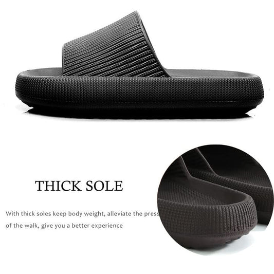 rosyclo Cloud Slippers for Women and Men Massage Thick Sole Non-Slip Shower Slippers Bathroom Super Soft Comfy House Cloud Slide Slippers for Indoor and Outdoor - color: Black, size: 7-8 Women/6-7 Men