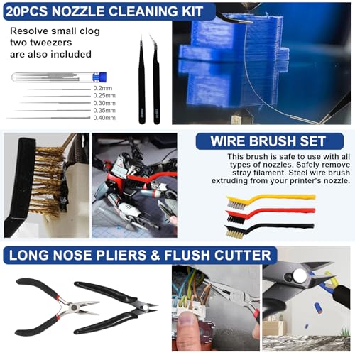 201PCS 3D Printer Tools Kit, 3D Printer Accessories for 3D Printer Modeler Basic Tools Diverse,Including Nozzle Cleaning Kit,Polishing Machine,Deburring Tool for Remove/Trim and Finish 3D Print - style: 201PCS