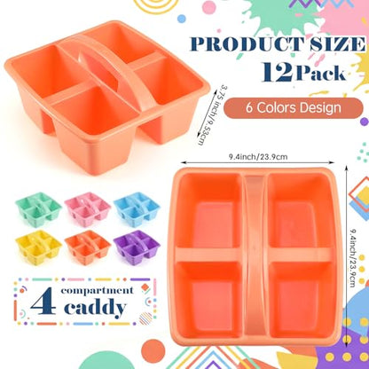 Lineshading 12 Pack Plastic Classroom Caddy, 4 Compartment, Candy Colors - color: Candy Colors