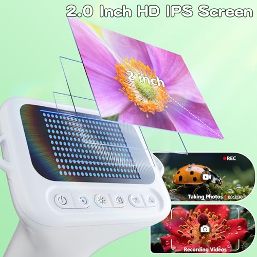 Odatay 1000X Digital Kids Microscope Kit with 12 Slides & 2" Screen, White - color: White