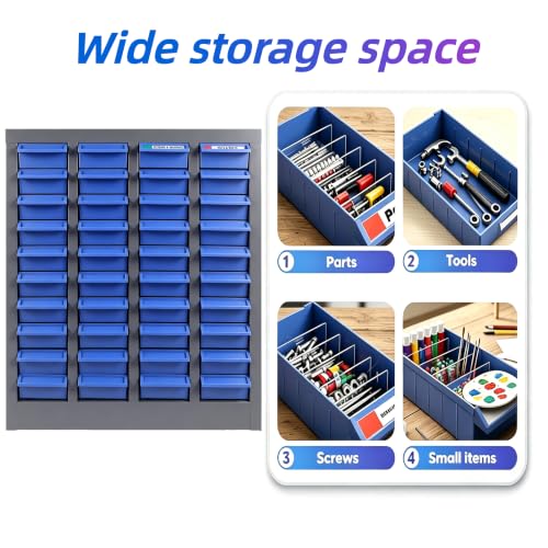 40 Drawer Alloy Steel Nut and Bolt Organizer, Tool Cabinet with Label Slots & Dividers. Single Drawer 7.8" L x 3.9" W x 2" H. for Workshops & Home Garages.