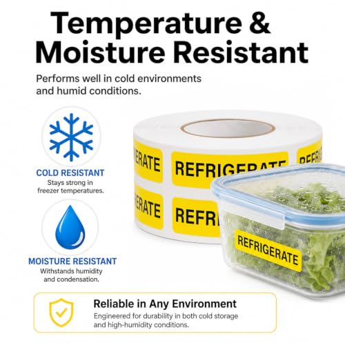 1000 PCS Refrigerate Stickers 1.6"x0.4" Waterproof Vinyl Yellow - color: Yellow, Black