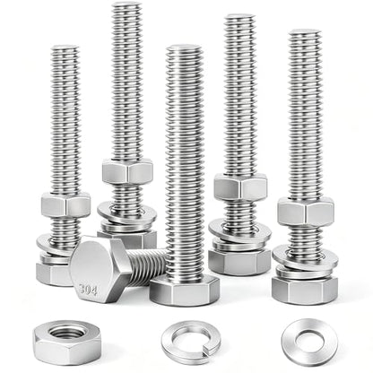 6 Sets 5/16-18 x 3" Stainless Steel Hex Head Screws Bolts, Flat, Nuts & Lock Washers,Hex Bolts 18-8(304) Full Thread - color: Silver-hex, size: 5/16-18x3"(6 sets)