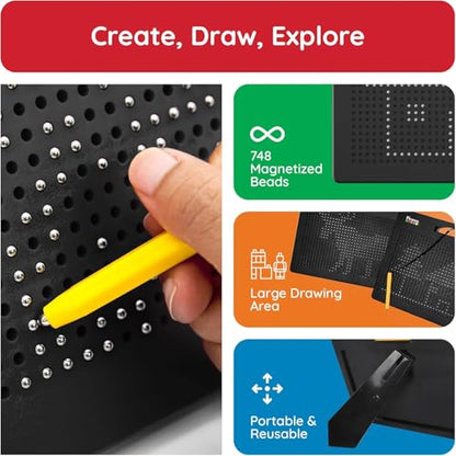 PicassoTiles Magnetic Drawing Board 748 Beads Pad Large 12x10 Inch STEM Writing Toy Reusable Erasable Educational Tablet for Toddlers Kids Age 3 Plus Magnet Learning Tool Brain Development PTB01BLK - style: Black