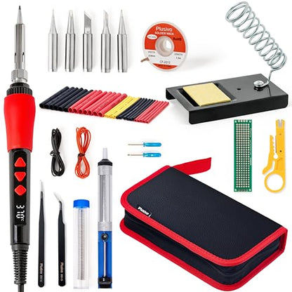 Soldering Iron Kit, 60W LED Display Digital Solder Pen, 5 Replaceable Tips, 21-in-1 Fast Heating with Solder Wire, Stand, Desoldering Pump, for Electronics Repair Hobby DIY 120V US Plug from Plusivo - color: Digital Soldering Iron Kit 1