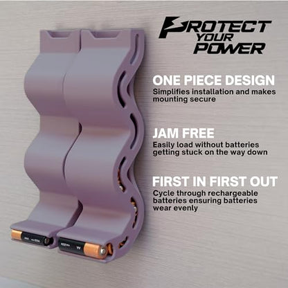 AA & AAA Battery Chute Combo, Wall-Mounted Battery Organizer & Dispenser – No-Jam FIFO Design, Holds 18 AA & 25 AAA Batteries – Purple - color: Purple