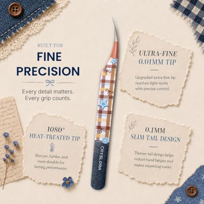Craft Tweezers, Precision Art Tweezer for Sewing with Box 2 Pcs - color: Brown, Blue