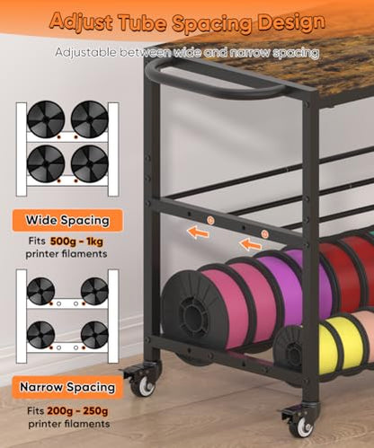 2-Tier 3D Printer Filament Storage Rack with Stand & Wheels, Black - color: black, size: 2-tier