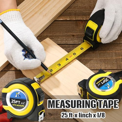 Youyole 10 Pack Tape Measure with Fractions 1/8 Steel Measuring Tape Retractable Easy Read Measurement Ruler Steel Power Blade (25 ft X 1 in,Yellow) - color: Yellow