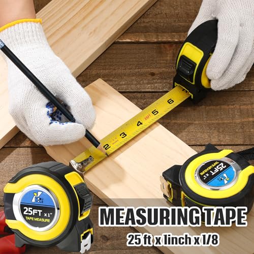 Youyole 10 Pack Tape Measure with Fractions 1/8 Steel Measuring Tape Retractable Easy Read Measurement Ruler Steel Power Blade (25 ft X 1 in,Yellow) - color: Yellow