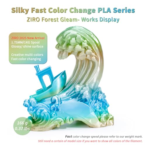 ZIRO 3D Printer Filament, Fast Color Change PLA 1KG Spool, Forest Gleam - color: Forest Gleam (Silky)