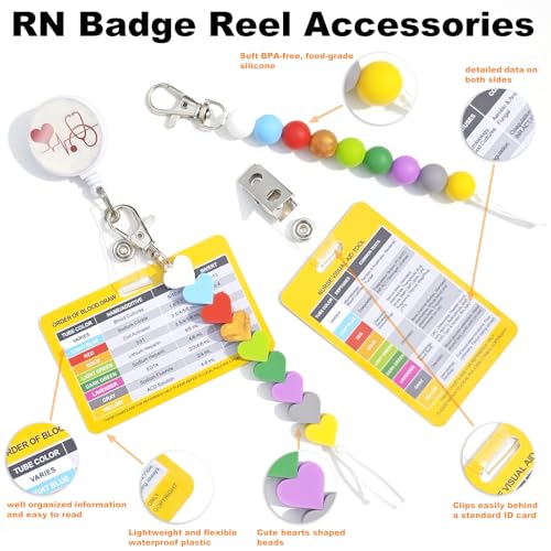 Order of Blood Draw Beads with Reference Card, Phlebotomist Badge Reel Visual Aid Tool Accessories, RN Badge Buddy, Phlebotomy Essentials, Nurse Supplies - color: Heart and Round Blood Draw Beads With Yellow Card