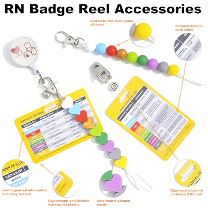 Order of Blood Draw Beads with Reference Card, Phlebotomist Badge Reel Visual Aid Tool Accessories, RN Badge Buddy, Phlebotomy Essentials, Nurse Supplies - color: Heart and Round Blood Draw Beads With Yellow Card