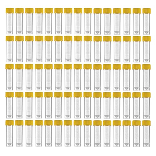 80Pcs 5ml Plastic Graduated Vial Sample Bottle Container with Yellow Caps