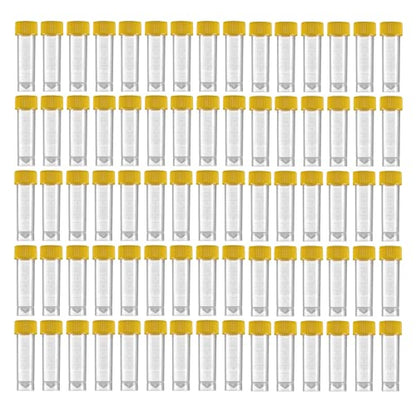 80Pcs 5ml Plastic Graduated Vial Sample Bottle Container with Yellow Caps