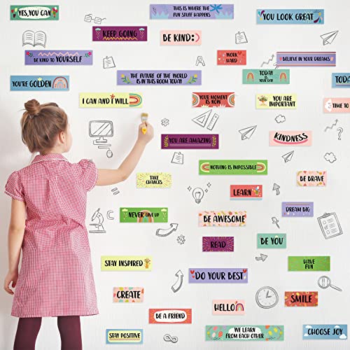 Hotop 42 Pcs Growth Mindset Inspirational Posters Banners Motivational Posters for Classroom Bulletin Board Decor Home Sweet Classroom Motivational Gallery Teacher Door Signs (Cute Style), White - style: Cute Style