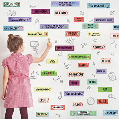Hotop 42 Pcs Growth Mindset Inspirational Posters Banners Motivational Posters for Classroom Bulletin Board Decor Home Sweet Classroom Motivational Gallery Teacher Door Signs (Cute Style), White - style: Cute Style