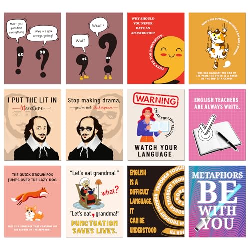 Aposwow Funny English Joke Posters - 12 Pcs English Classroom Decor for High School, Ela Education Bulletin Board School Wall Office Decor Supplies - color: Funny English Joke