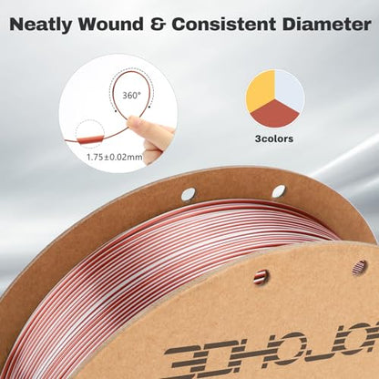 3DHoJor Silk PLA Filament 1.75mm Gold Silver Copper Triple Color PLA 3D Printer Filament 3 in 1 Coextrusion 1KG Spool(2.2lbs) 3D Printing Filament Dimensional Accuracy +/- 0.03mm - color: Gold Silver Copper