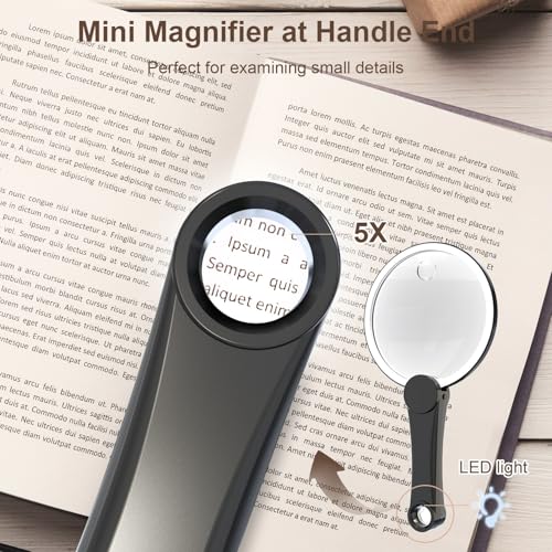 IMICHI Large 5.12" Handheld Magnifying Glass 10X/20X Lens with Eye-Care Anti-Flicker LEDs – 3 Adjustable Light Modes, Rechargeable – Perfect for Seniors, Low Vision, Reading, Crafts, Jewelry Repair