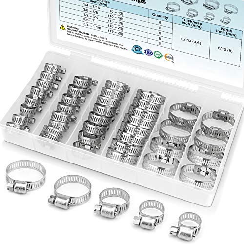 TICONN 40PCS Hose Clamps Set 304 Stainless Steel, 1/4''–1-1/8'' Worm Gear - size: 40 Pcs Kit, Combo