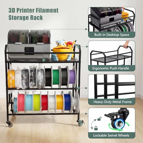 3D Printer Filament Storage Rack Filament Spool Holder with Wheels