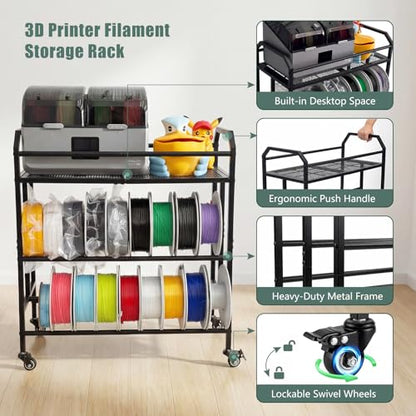 3D Printer Filament Storage Rack Filament Spool Holder with Wheels