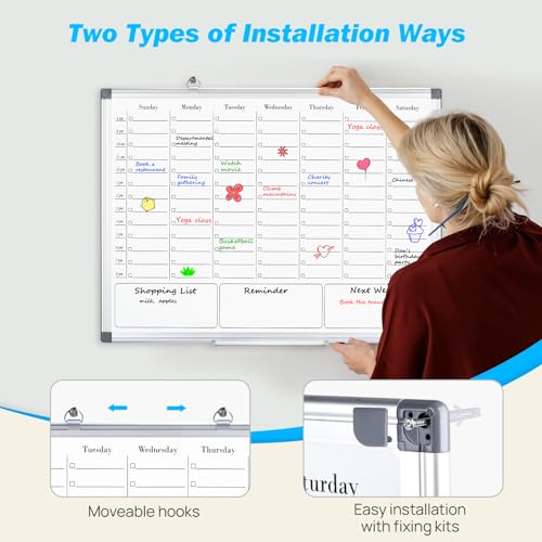 ONAVIA Weekly White Board Dry Erase, Calendar WhiteBoard for Wall 24 x 18 - size: 24"W x 18"H