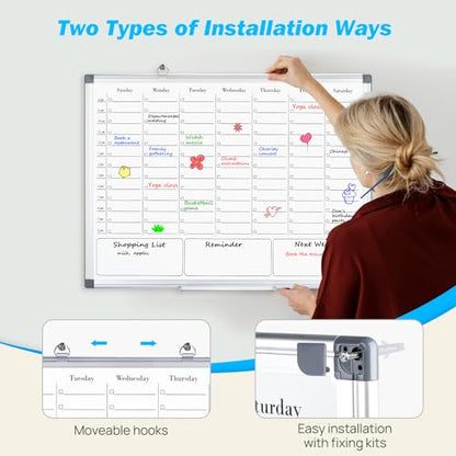 ONAVIA Weekly White Board Dry Erase, Calendar WhiteBoard for Wall 24 x 18 - size: 24"W x 18"H