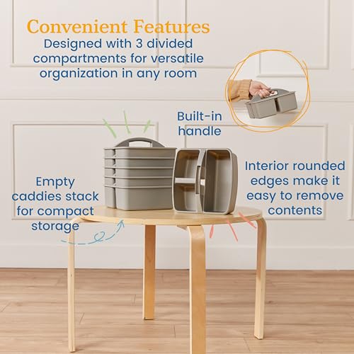 ECR4Kids 3-Compartment Small Storage Caddy Organizer, 6-Pack, Grey - color: Grey