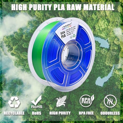 PLA Filament 1.75mm, Silk PLA 3D Printer Filament, Dual Color Filament - Blue Green 1.75 PLA Filament- 2 in 1 Coextrusion 3D Filament PLA 1.75 +/-0.02mm, Fit to AMS, 1kg/Spool - color: Dual-color Blue Green