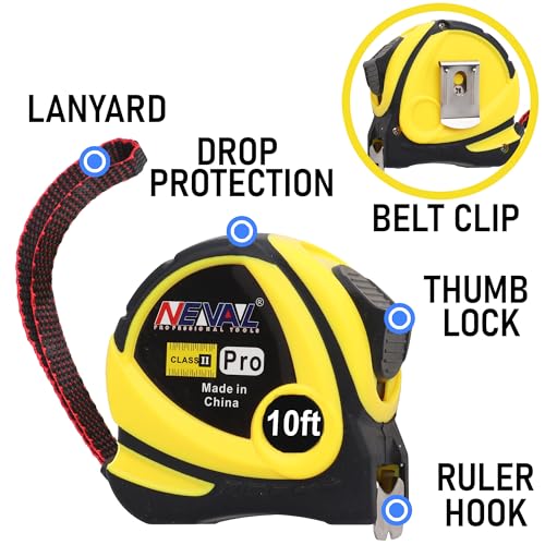 Tape Measure 10ft, 12-Pack Bulk, Self-Locking, Easy Read Measuring Tape, Retractable with Fractions 1/8 inch Scale