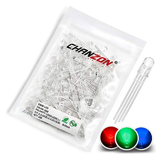 CHANZON 100 pcs 5mm RGB Multicolor LED Diode Lights Common Cathode - color: O) Rgb (Common Cathode), size: 5mm Round Top
