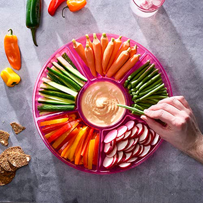 Plasticpro 6 Sectional Round Plastic Serving Tray/Platters Pink Pack of 2 - color: Pink