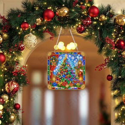 Eiflow Acrylic Diamond Art Hanging Kit for Adults Christmas Tree, DIY Diamonds Painting Door Hanger Ornament Kit Wreath Crystal Diamond Art Painting Wall Window Hanging Pendant - color: Christmas Tree
