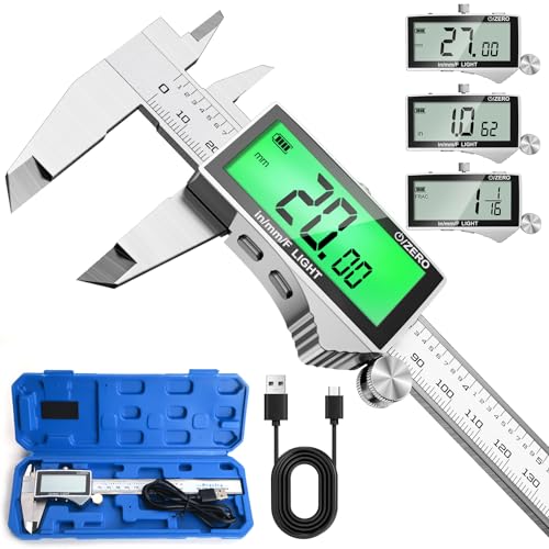 Rechargeable Digital Caliper 6 Inch, High-Precision Stainless Steel Vernier Caliper with Backlight, Support MM/in/F, Type-C Charging, LCD Screen Measuring Tool - color: White