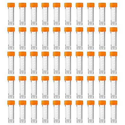 50Pcs 5ml Plastic Graduated Vial Sample Bottle Container with Orange Caps